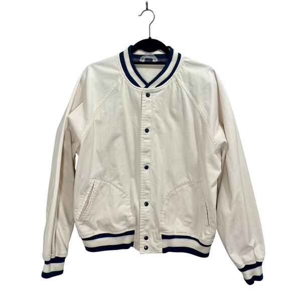 Vintage 90s Van Heusen Men's White Cotton Bomber Jacket Snap Button; Large - Picture 1 of 9